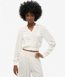 BlousemetLangeMouwenSmokwerkenKantenRandenCrmeGrootte36