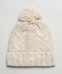 KabelgebreideBeaniemetPomponBeigeGrootte1SIZE