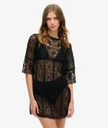 BeachCoverUpMini-jurkmetKantenDetailsZwartGrootte10-12