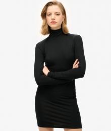 Mini-jurkmetLangeMouwenenHogeHalslijnZwartGrootte40