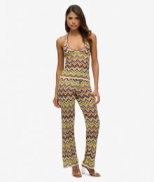 GebreideBroekmetWijdePijpenenZigzagpatroonGreenGrootte42