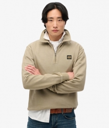 SweatshirtmetContrasterendeStikselsenHalveRitsKhakiGrootteL