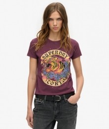 TattooRhinestoneGetailleerdT-shirtPaarsGrootte36