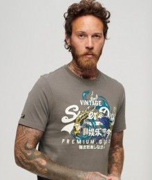 VintageLogoT-shirtmetGrafischePrintinJapanseStijlDonkergrijsGrootteL