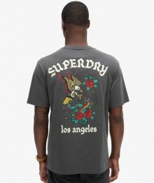 TattooT-shirtmetLossePasvormenPrintopdeAchterkantDonkergrijsGrootteL