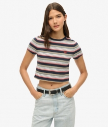 KortVintageT-shirtmetStrepenBlauwGrootte40