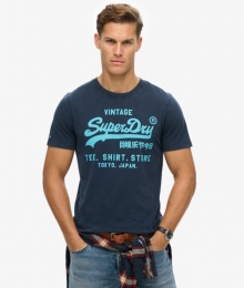 T-shirtmetNeonVintageLogoBlauwGrootteM