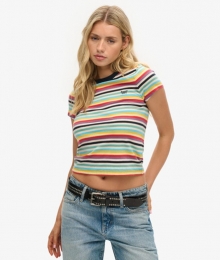 KortVintageT-shirtmetStrepenGeelGrootte44