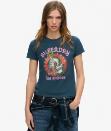 TattooRhinestoneGetailleerdT-shirtBlauwGrootte42