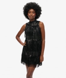 A-lijnMini-jurkmetFranjeenLovertjesZwartGrootte38