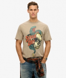 BikerRockRuimvallendT-shirtmetAfbeeldingBrownGrootteM