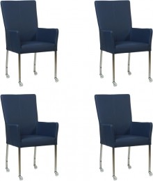 Setvan4BlauwelerenmoderneeetkamerstoelenDeal-metarmleuningpootvierkantrvsmetwiel-ToledoLeerKobaltblauwleer