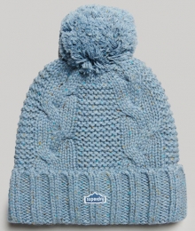 KabelgebreideBeaniemetPomponBlauwGrootte1SIZE