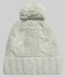 KabelgebreideBeaniemetPomponLichtgrijsGrootte1SIZE