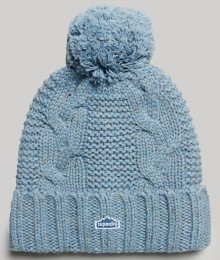 KabelgebreideBeaniemetPomponBlauwGrootte1SIZE
