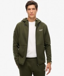 SportTechHoodiemetLossePasvormRitsenLogoKhakiGrootteM