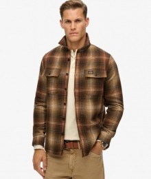 WollenGeruitOvershirtmetFleeceVoeringBruinGrootteS