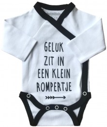 PetitVillainGelukZitInEenKleinRompertjeMaat56WitZwartRomper