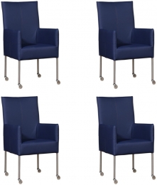 Setvan4BlauwelerenmoderneeetkamerstoelenSpark-pootrondrvsmetwiel-ToledoLeerKobaltblauwleer