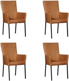 Setvan4CognaclerenmoderneeetkamerstoelenDaily-pootvierkantzwart-VintageLeerCognaccognacleer