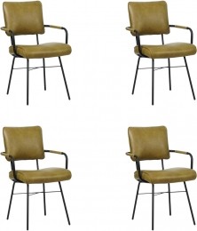 Setvan4OlijfgroenelerenindustriledesigneetkamerstoelenSolid-GranadaleerOliveolijfgroenleer