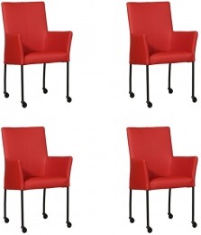Setvan4RodelerenmoderneeetkamerstoelenComfort-ToledoLeerDucatiroodleer