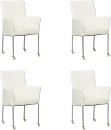 Setvan4GebrokenwittelerenmoderneeetkamerstoelenComfort-ToledoLeerBiancogebrokenwitleer