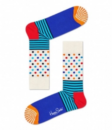 HappySocksStripesDotsSokkenWitBlauw