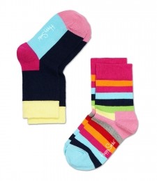 2-PackHappySocksKidsStripeSokkenRozeBlauw