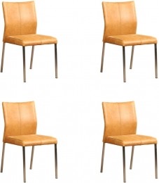 Setvan4CognaclerenmoderneeetkamerstoelenBasic-pootvierkantrvs-VintageLeerCognaccognacleer