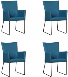 Setvan4BlauwelerenindustrileeetkamerstoelenMate-ToledoLeerTurquoiseblauwleer