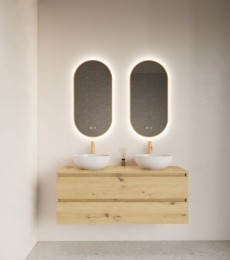 GlissDesignAuraovalespiegel40x100cmmetLED-verlichtingenverwarmingkoper