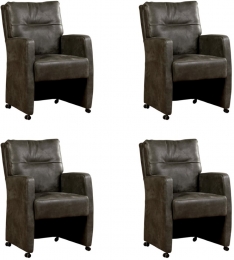 Setvan4DonkergrijzelerenlandelijkeeetkamerfauteuilsSharp-KeniaLeerAntracitedonkergrijsleer