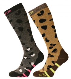 PlacedAnimalSkisokkenDamesDubbelverpakking-Bruinzwart