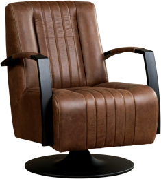 BruinelerenindustriledraaifauteuilGalaxy-staalzwartframemetschotelvoet-VintageLeerBrownbruinleer