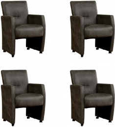 Setvan4DonkergrijzelerenmoderneeetkamerfauteuilsPleasure-KeniaLeerAntracitedonkergrijsleer