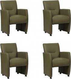 Setvan4OlijfgroenelerenmoderneeetkamerfauteuilsPleasure-ToledoLeerOliveolijfgroenleer
