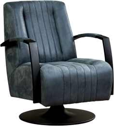 BlauwelerenindustriledraaifauteuilGalaxy-staalzwartframemetschotelvoet-KeniaLeerDenimblauwleer