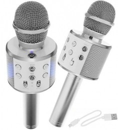 DraadlozeKaraokeMicrofoonDraadloosmetSpeakerBluetoothZilverZilver