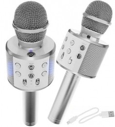 DraadlozeKaraokeMicrofoonDraadloosmetSpeakerBluetoothZilverZilver