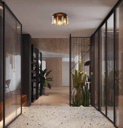 SearchlightPlafondlampZweden3-lampsmokkaamberstaalglasE27