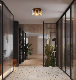 SearchlightPlafondlampZweden3-lampsmokkaamberstaalglasE27