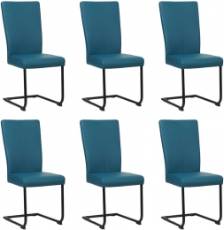 Setvan6BlauwelerenindustrileeetkamerstoelenDry-pootrondzwart-ToledoLeerTurquoiseblauwleer