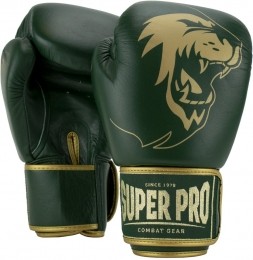 SuperProCombatGearWarriorSELederenKickBokshandschoenen-GroenGoud-10oz