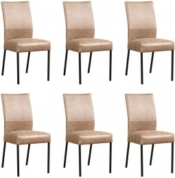 Setvan6TaupelerenmoderneeetkamerstoelenReal-pootvierkantzwart-VintageLeerTaupetaupeleer