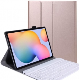 SamsungGalaxyTabS7PlusCase-Bluetoothtoetsenbordhoes-QWERTYlayout-Magneetsluiting-SleepWake-upfunctie-Ros-Goud