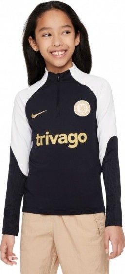 NikeChelseaStrikeTrainingstrui14-Zip2023-2024KidsZwartWitGoud