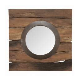 MUSTLivingSpiegelSmileTeakhout50x50cm-Bruin-Rond