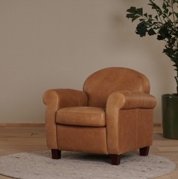 LerenfauteuilRoommate-VintageLeerCognac-Houtbruin