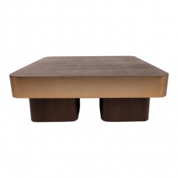 PTMDWarrenCoffeeTable90x90x31BrownWoodGoldMetal